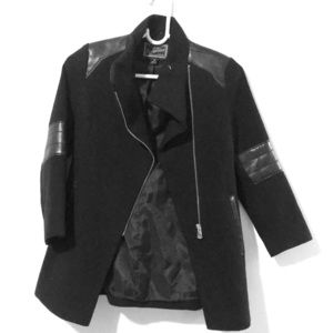 Girls' Big Faux Wool Coat with Pleather Trim